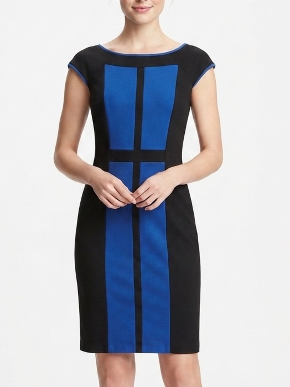 Betsey Johnson Black Royal Blue Colorblock Sheath Dress Size 2 Cocktail Party